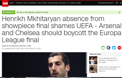 CNN-ը Մխիթարյանի շուրջ սկանդալից հետո «Արսենալին» և «Չելսիին» առաջարկել է բոյկոտել Բաքվում կայանալիք եզրափակիչը. Tert.am