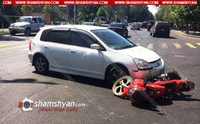 Երևանում բախվել են 40-ամյա վարորդի Honda-ն և 21-ամյա վարորդի մոպեդը. մոպեդը կողաշրջվել է, կա վիրավոր. ՖՈՏՈՌԵՊՈՐՏԱԺ