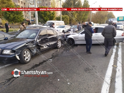 Շղթայական ավտովթար Երևանում. բախվել են 3 BMW-ները, Kia-ն և Mercedes-ը. կա վիրավոր. ՖՈՏՈՌԵՊՈՐՏԱԺ, ՏԵՍԱՆՅՈՒԹ