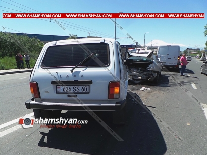 Ավտովթար Երևանում. բախվել են Mercedes-ը, Mercedes Sprinter-ն ու Нива-ն. կա վիրավոր. օպերատիվ են գործել փրկարարները, բժիշկներն ու ճանապարհային ոստիկանները. ՖՈՏՈՌԵՊՈՐՏԱԺ, ՏԵՍԱՆՅՈՒԹ