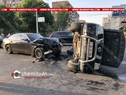 Խոշոր ավտովթար Երևանում. ժողովրդին հայտնի Վստրեչի խաչմերուկում բախվել են BMW-ն ու Nissan Pathfinder-ը. վերջինս կողաշրջվել է. ՖՈՏՈՌԵՊՈՐՏԱԺ, ՏԵՍԱՆՅՈՒԹ