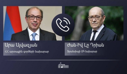 ԱԳ նախարար Արա Այվազյանի հեռախոսազրույց է ունեցել Ֆրանսիայի ԱԳ նախարար Ժան-Իվ Լը Դրիանի հետ