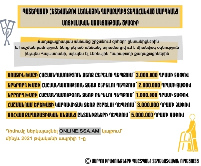 Միանվագ ի՞նչ աջակցություն է տրամադրվում քաղաքացիական անձանց շրջանում զոհերի ընտանիքներին և հաշմանդամություն ձեռք բերած անձանց․ Պաշտպանը հրապարակել է ուղեցույց