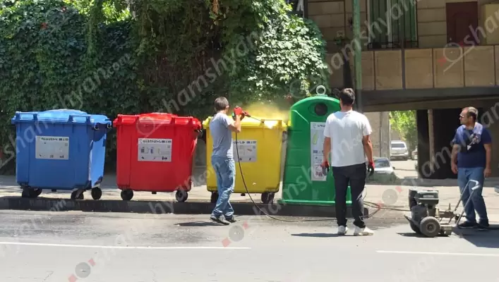 Երևանի քաղաքապետ Տիգրան Ավինյանի հանձնարարականով մայրաքաղաքում երևանցիներին հայտնի «Բեգոյանի հիմնարկը» ախտահանում է աղբի համար տեղադրված աղբամանները.  ՖՈՏՈՌԵՊՈՐՏԱԺ, ՏԵՍԱՆՅՈՒԹ